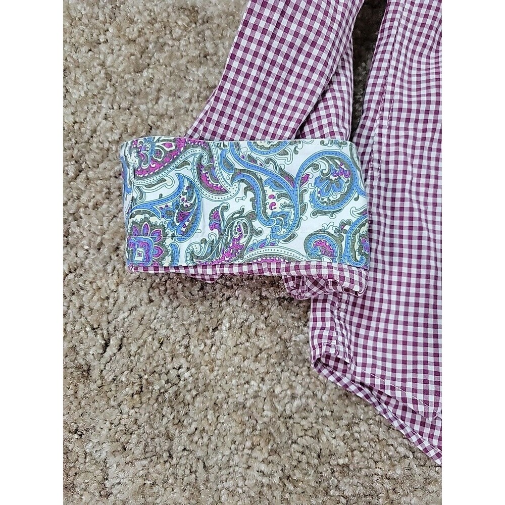 Jared Lang Shirt Mens XL Multicolored Gingham Check Button Up Flip Cuffs Paisley - Picture 3 of 10